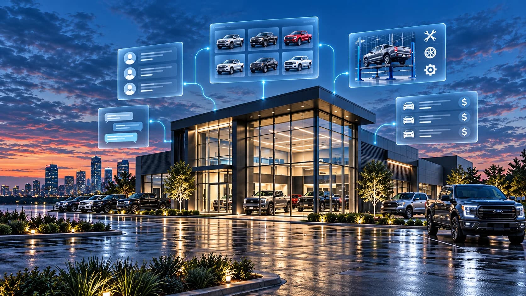 Connected dealership model with surrounding business system panels
